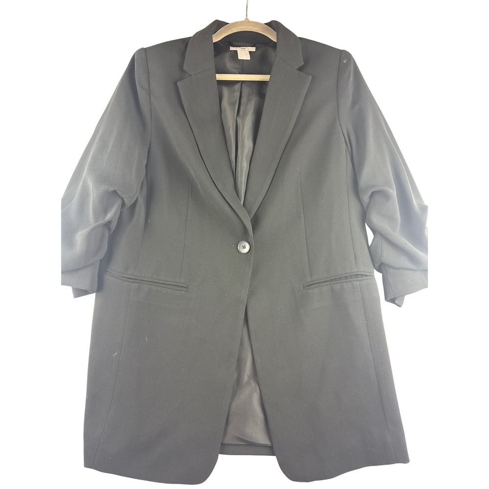 H&M Black Ruched Sleeve Blazer Jacket‎ Women's Size S